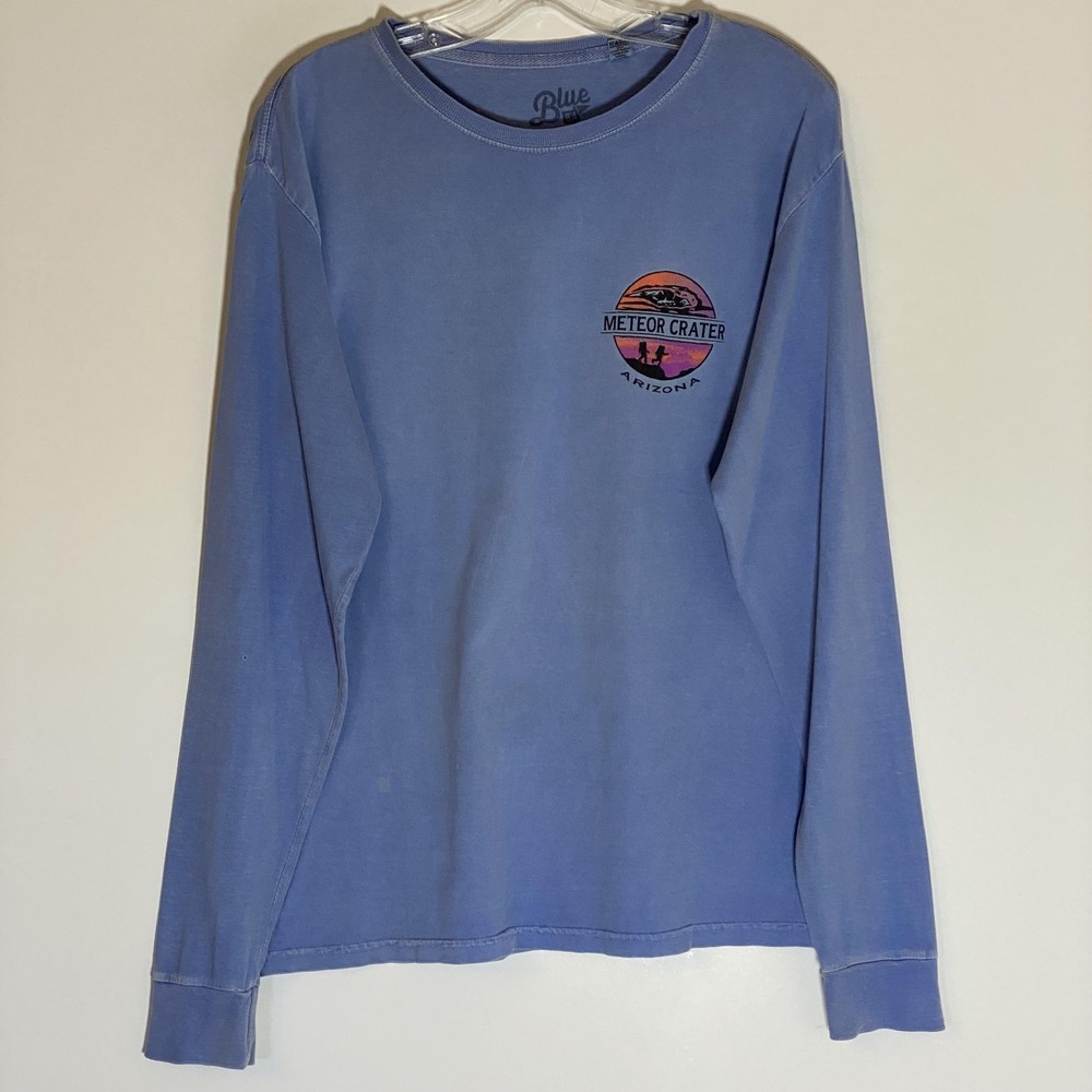 Meteor Crater Arizona Shirt Mens Medium Purple Long Sleeve Graphic‎ Tee Blue 84